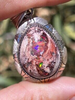 Artisan handcrafted Mexican fire opal cantera opal teardrop brushed 925 sterling